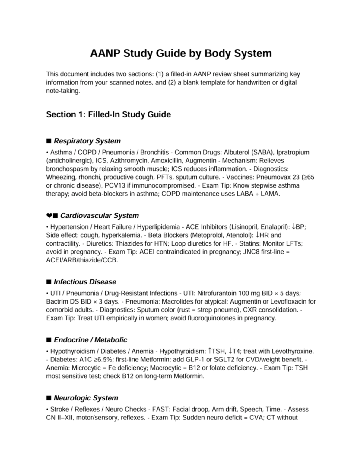 AANP Study Guide: Key Concepts by Body System - Studocu