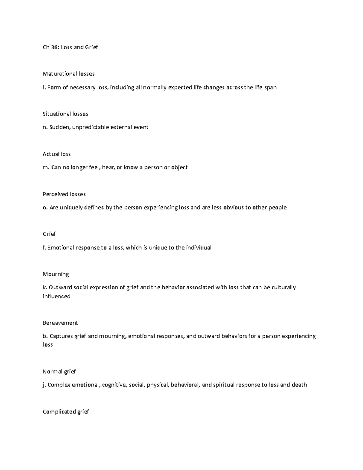 Ch 36: Understanding Loss and Grief in Nursing Care - Studocu