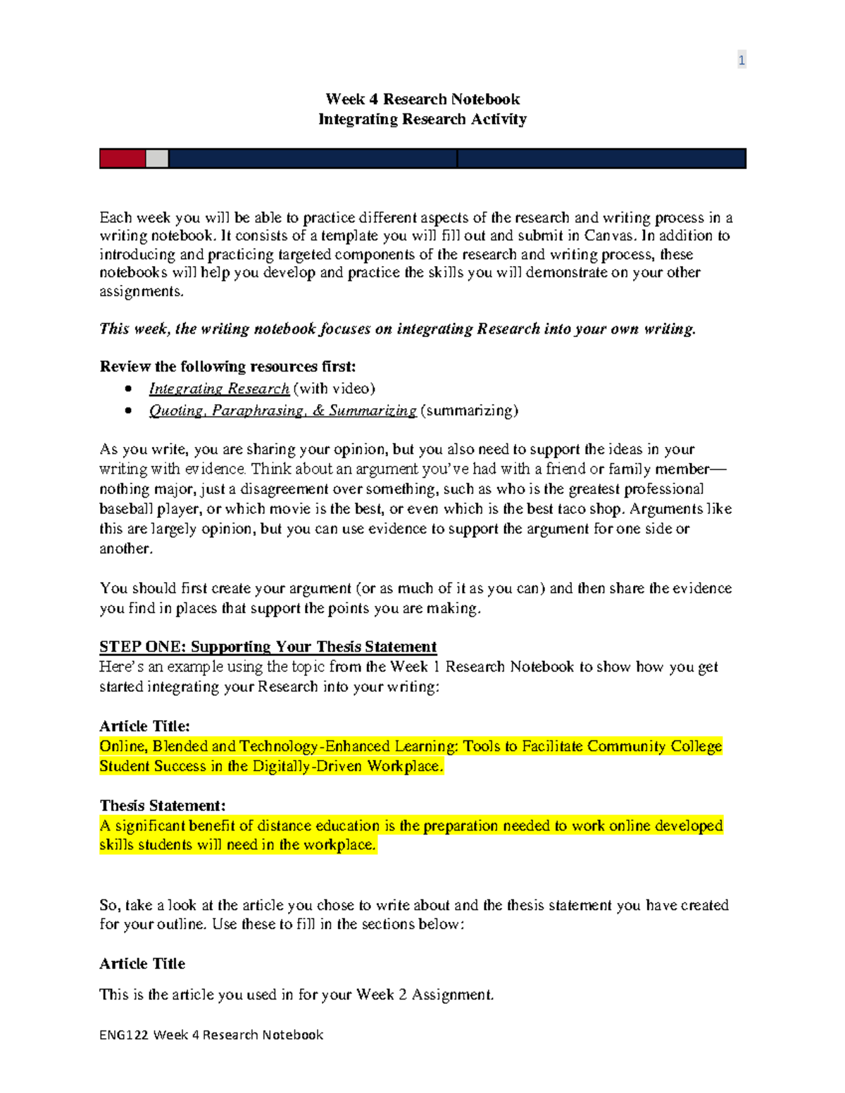 ENG122 Wk 4 - Integrating Research into Your Writing Notebook - Studocu