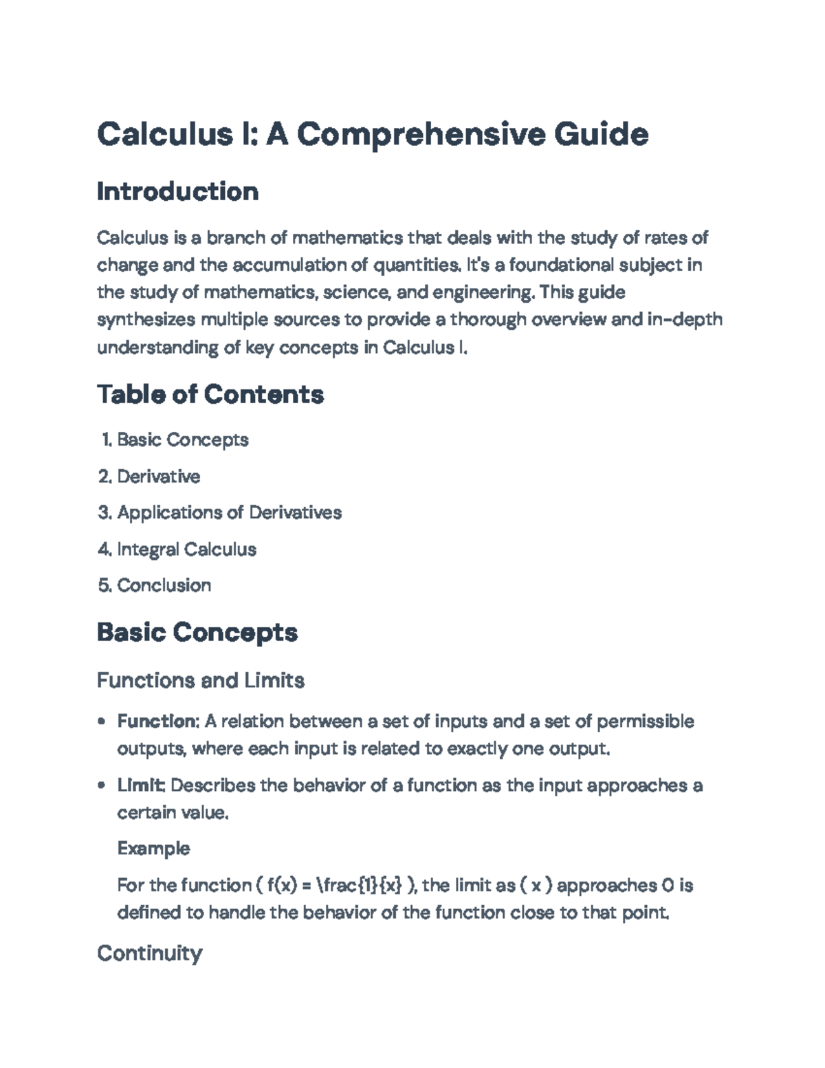 Calculus I Comprehensive Guide: Derivatives and Integral Concepts ...