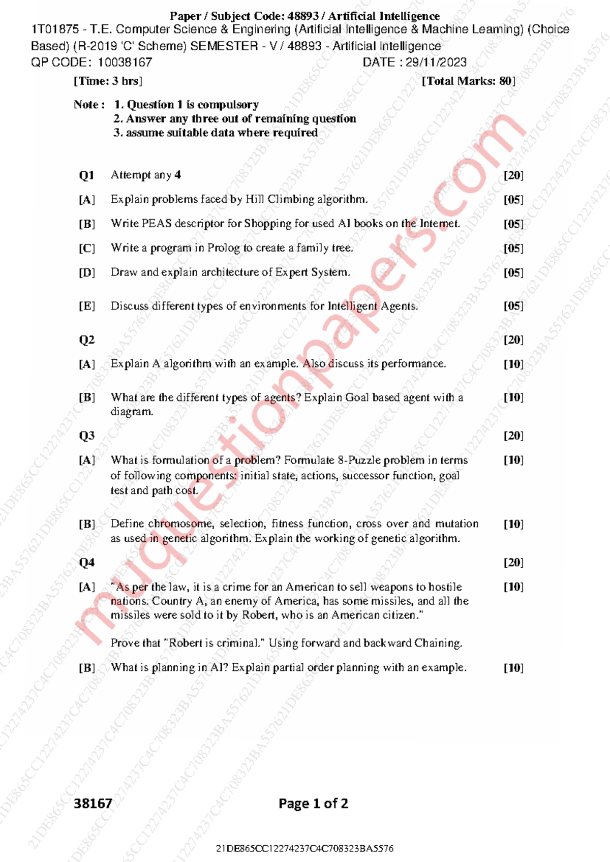 Artificial Intelligence (AI) Exam Notes - C1 48893 SEM V 2023 - Studocu