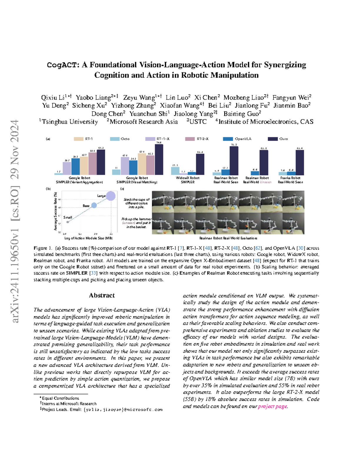 CogACT: A Foundational VLA Model for Robotic Cognition and Action - Studocu