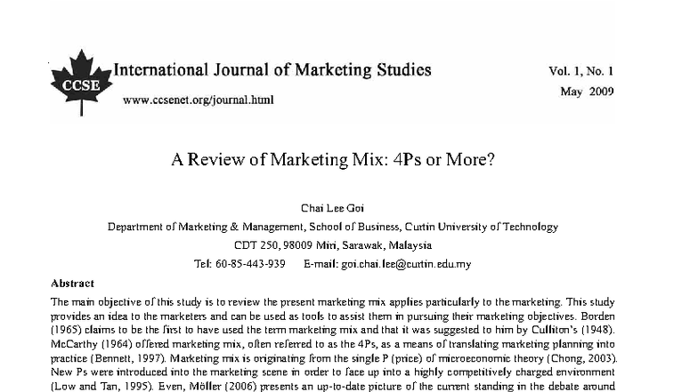 A Review of the Marketing Mix: 4Ps and Beyond (MKT 1000) - Studocu