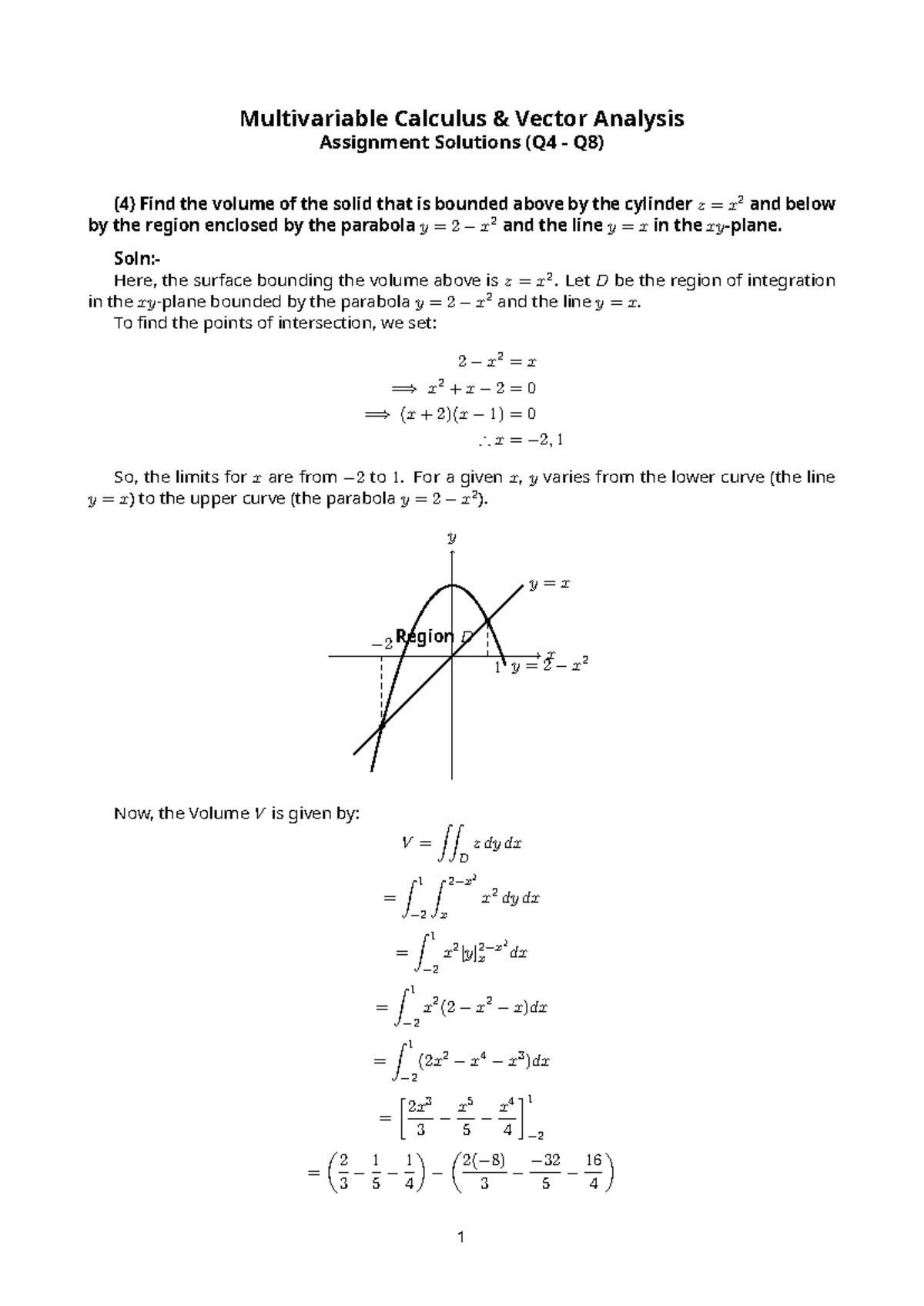 Calculus Assignment Solutions (MATH 4) - Volume & Average Value ...