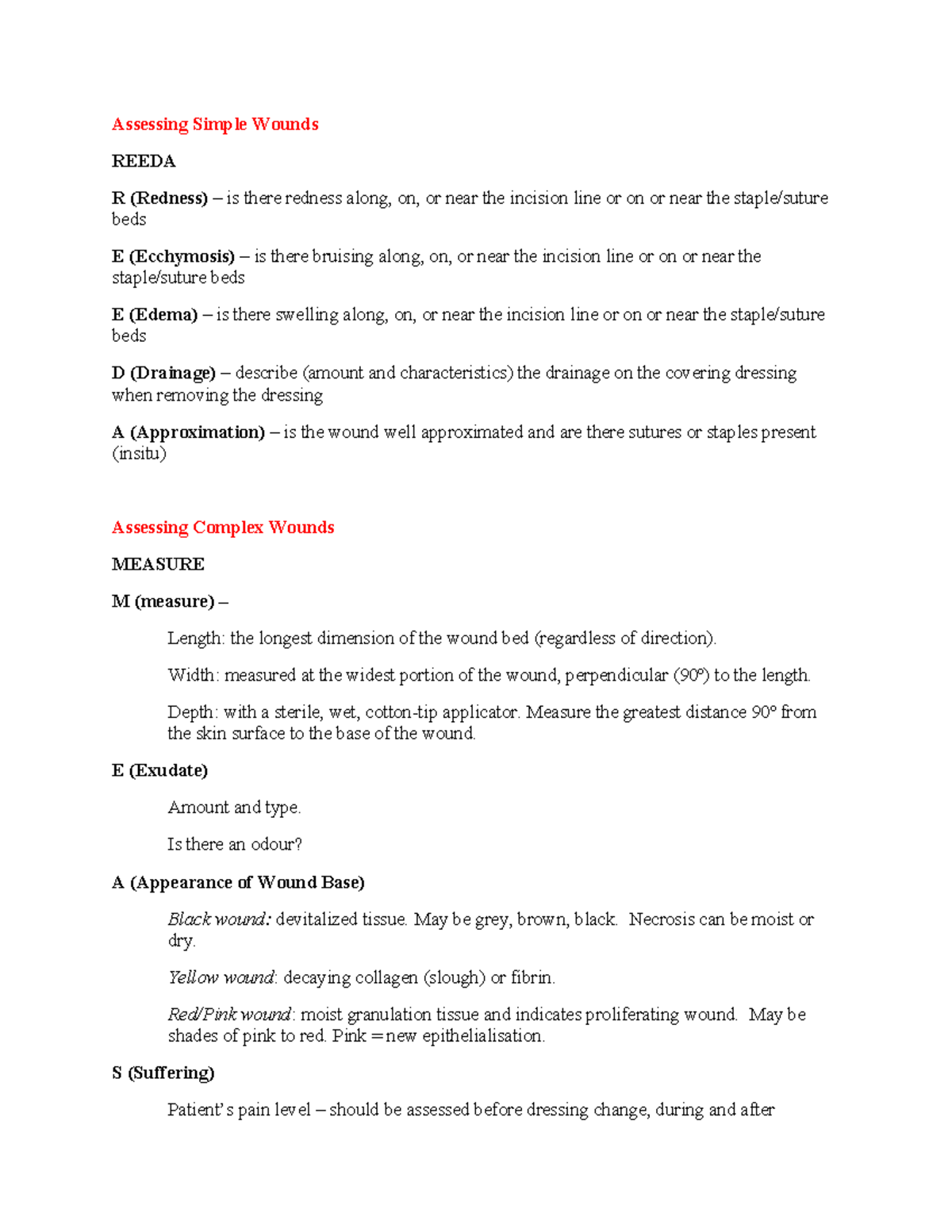 Assessing Simple & Complex Wounds: REEDA & MEASURE Guidelines - Studocu