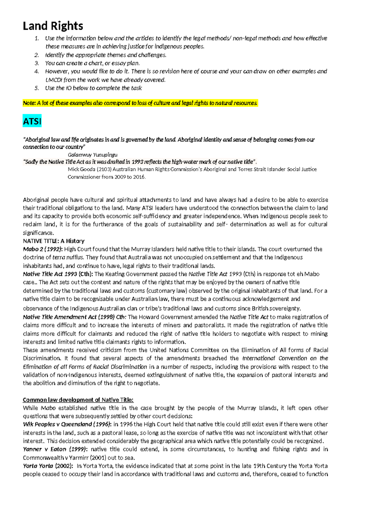 3.2 Land rights 2024 - Indigenous Peoples Option Study Notes - Land ...
