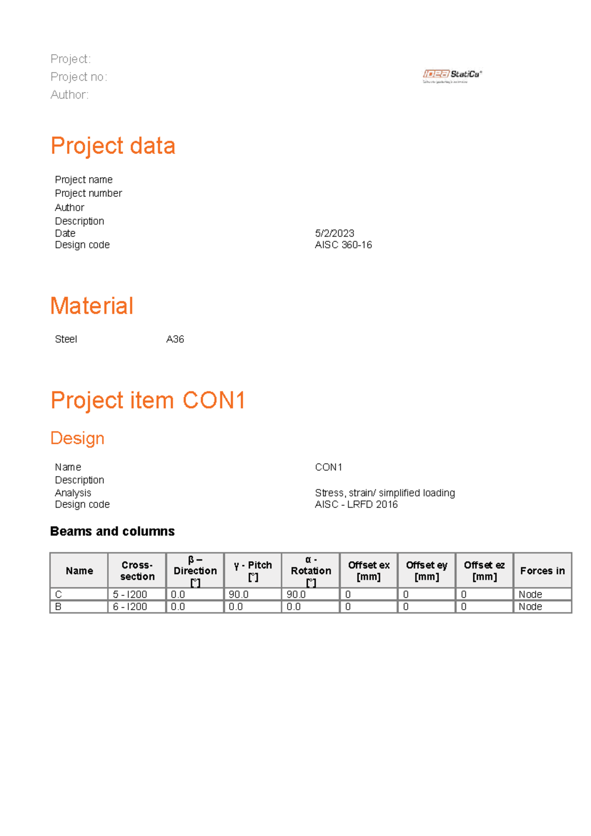 AISC Design Analysis Report for Project CON1: Steel A36 Structures ...