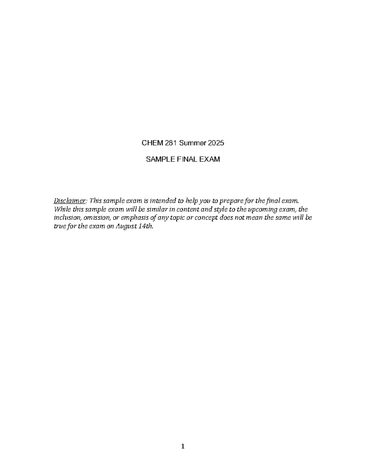 C281 Summer 2025 Sample Final Exam - Practice Questions - Studocu