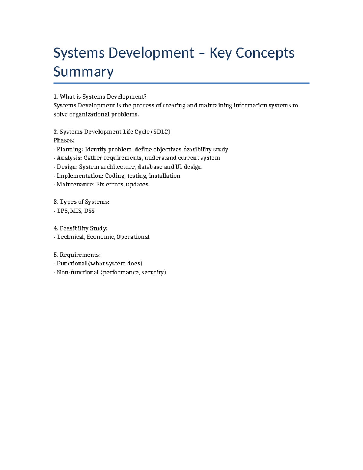 Systems Development Document 1 - Systems Development – Key Concepts ...