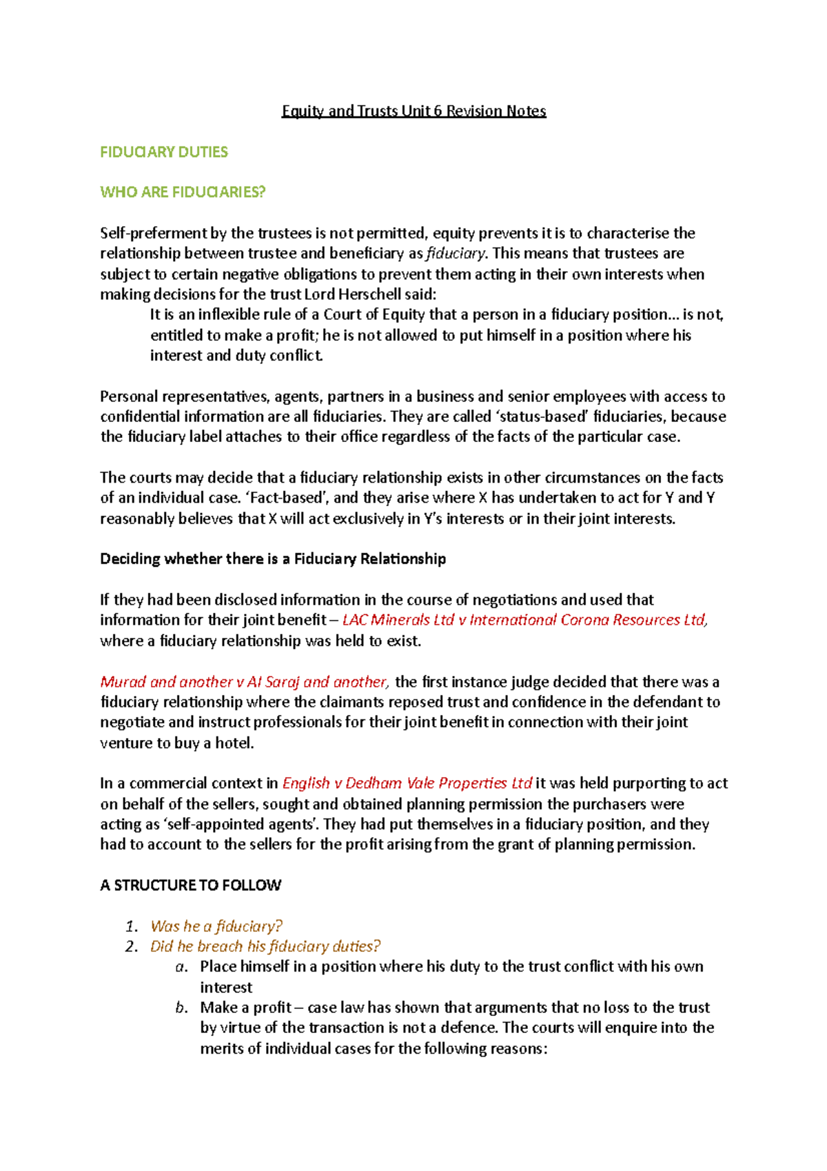 Equity and Trusts Unit 6 Revision Notes - This means that trustees are ...