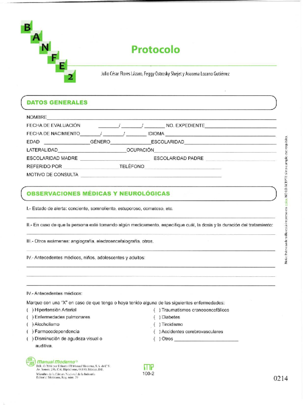 Protocolo de Aplicación BANFE para Evaluación Neurológica - Studocu