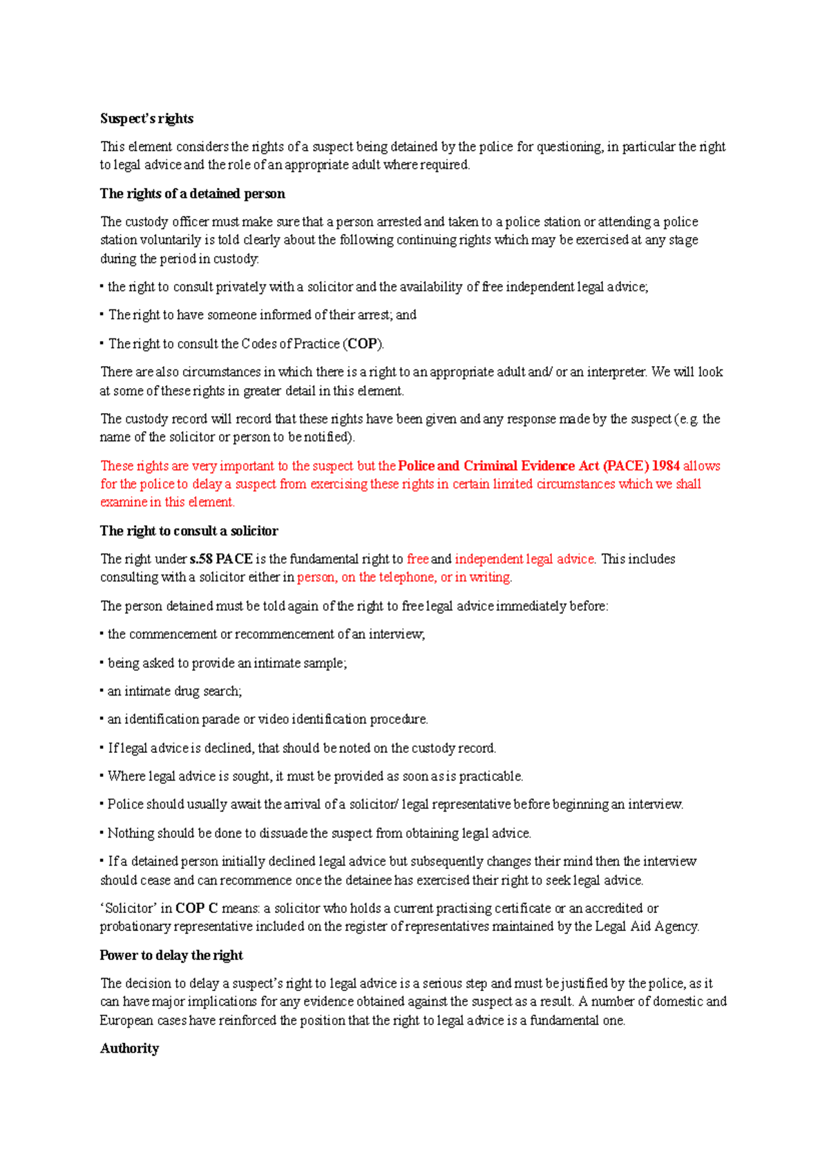 A suspect's rights: Legal Advice & Support (Law 101) - Studocu