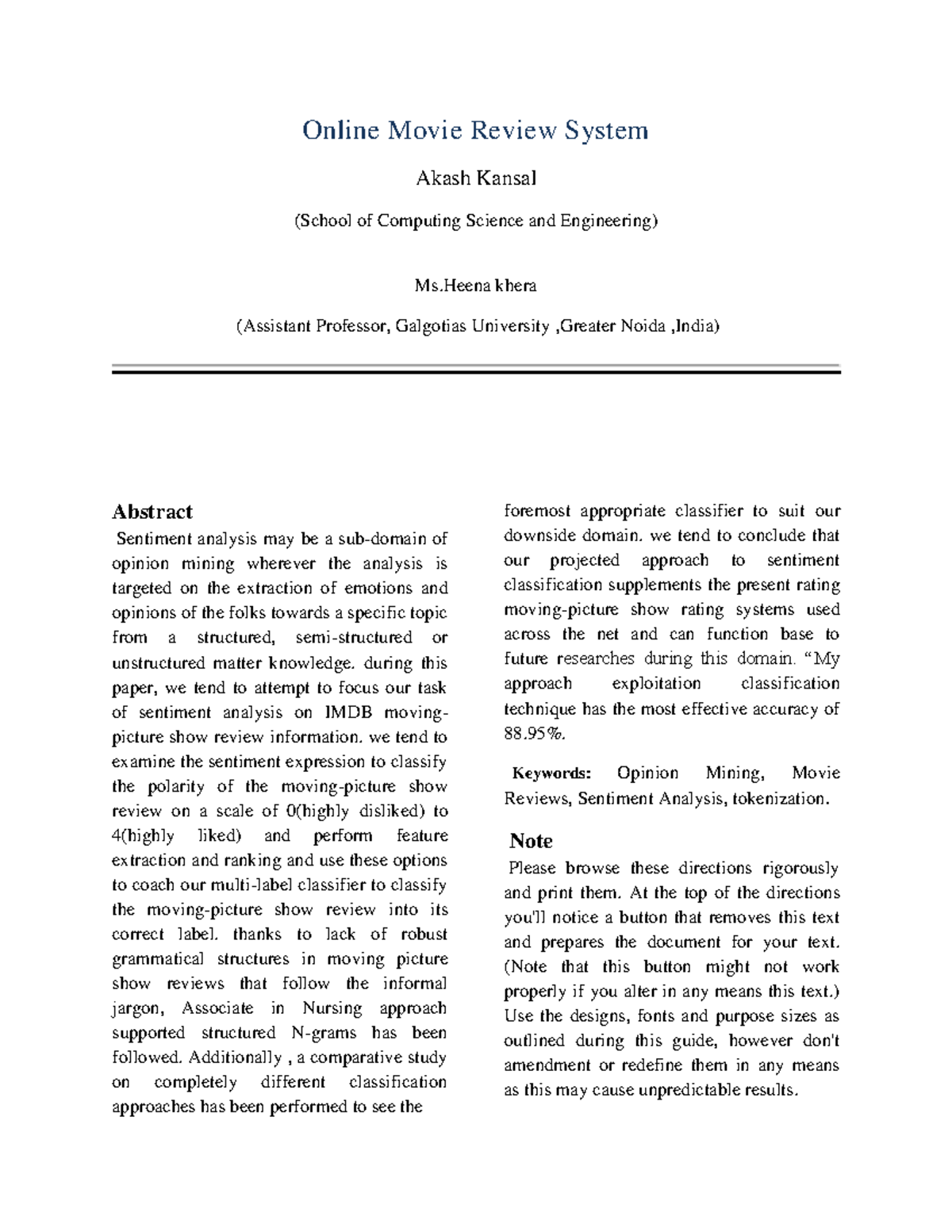 Ijcrt 195231 - Sentiment Analysis of IMDB Movie Reviews - Studocu