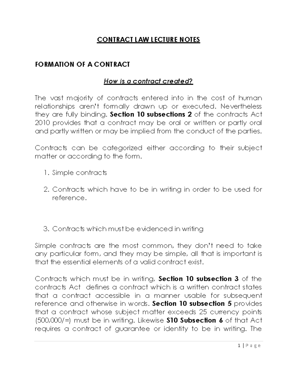 LAW OF Contracts - contract of law notes - CONTRACT LAW LECTURE NOTES ...