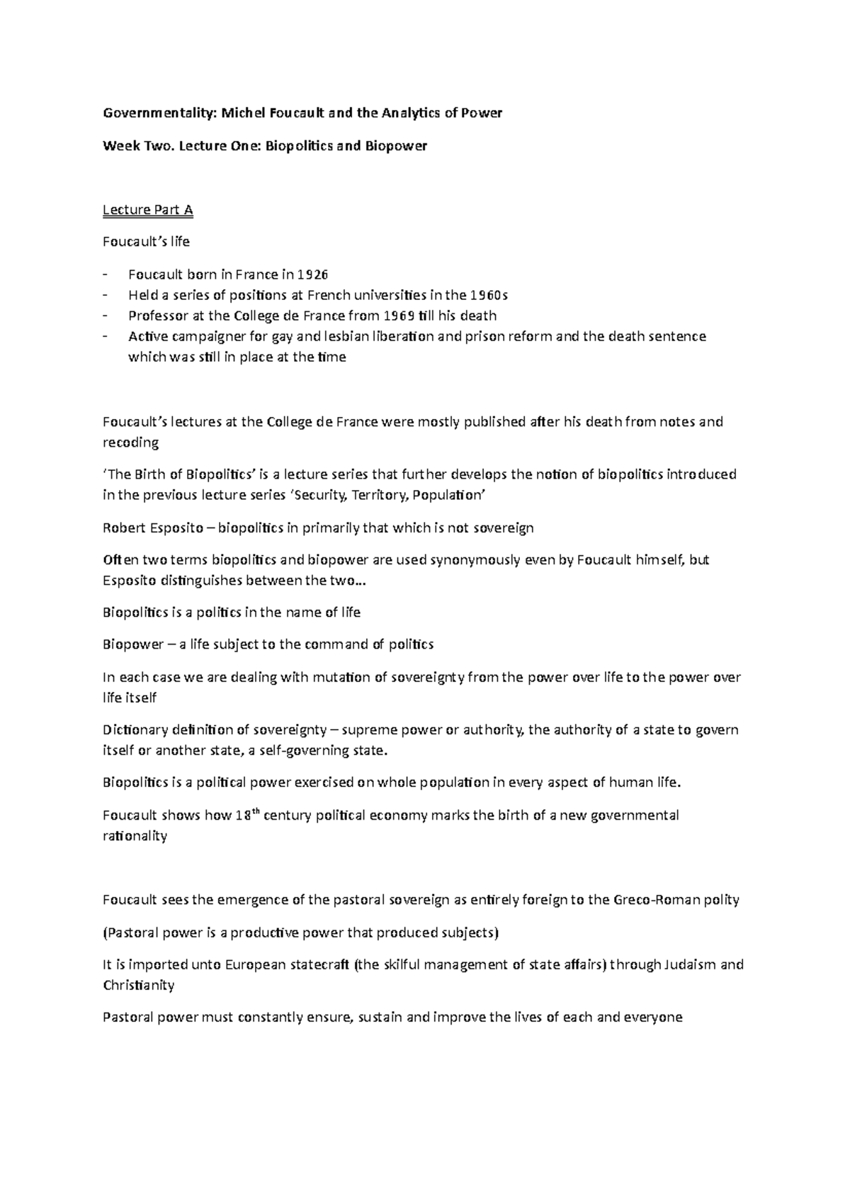Biopolitics and biopower - Governmentality: Michel Foucault and the ...