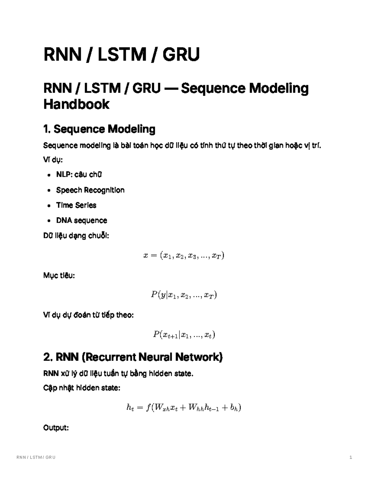 RNN LSTM GRU Sequence Modeling Handbook: Deep Learning Insights - Studocu