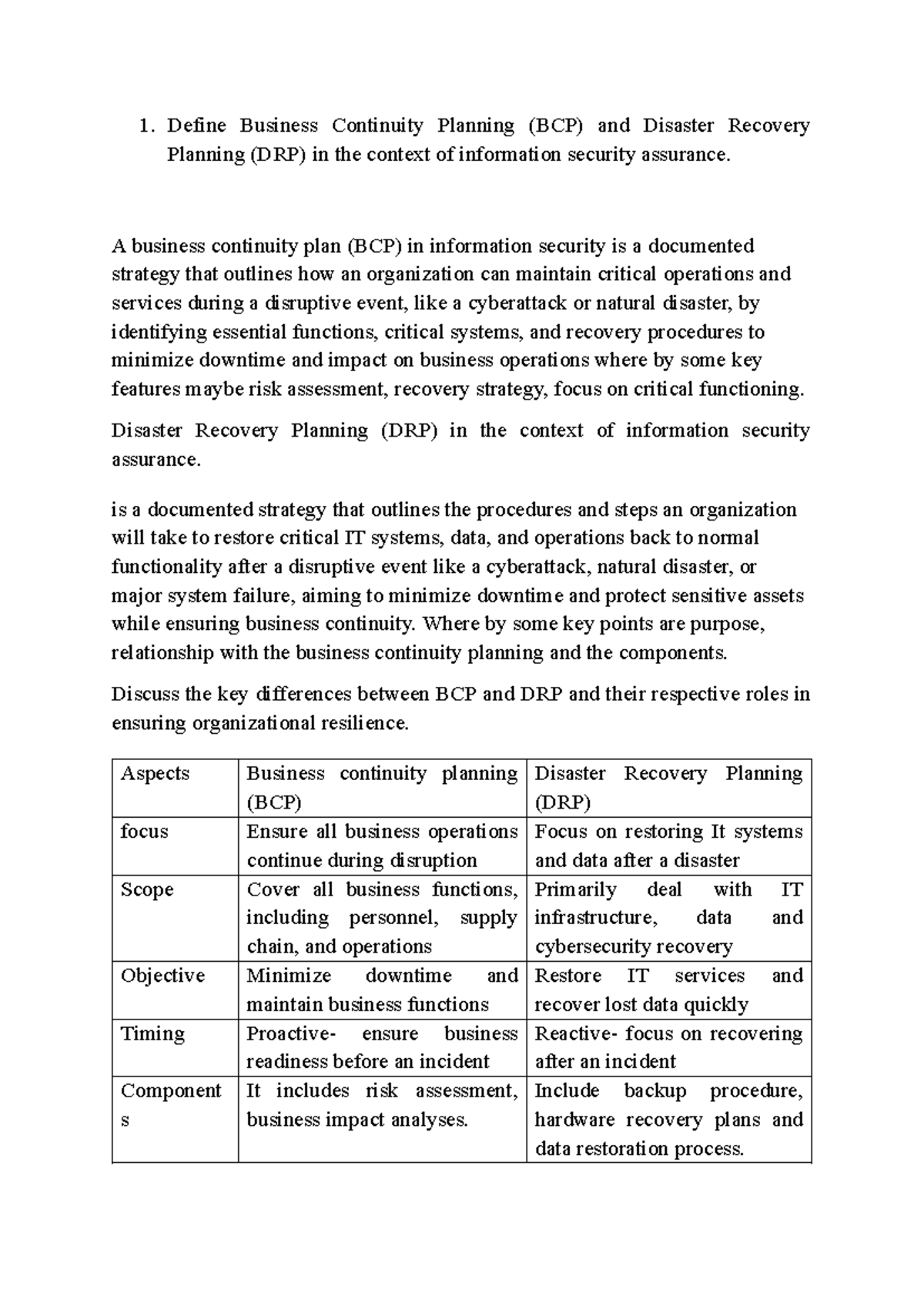 Business Continuity and Disaster Recovery Planning in Info Sec - Studocu