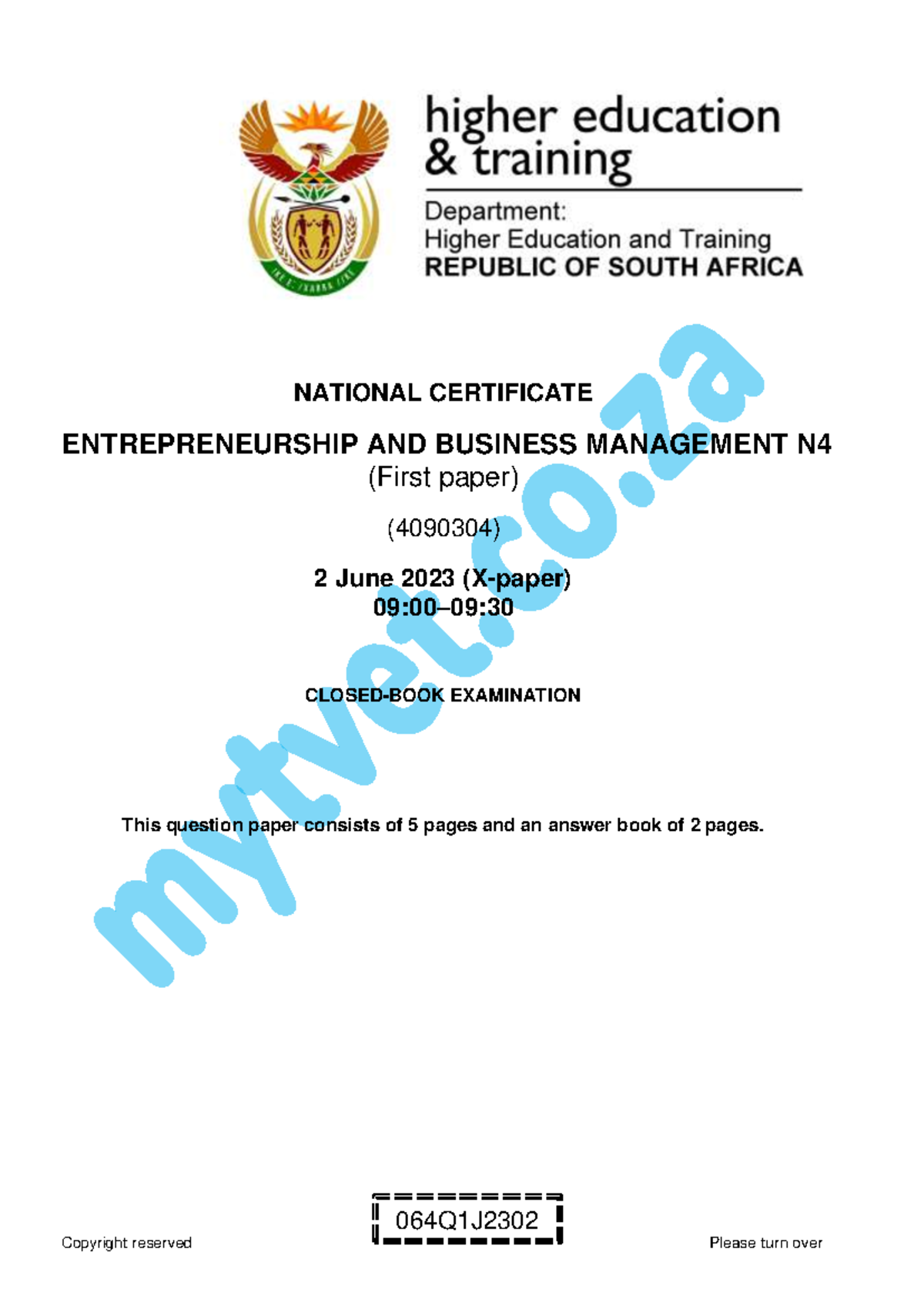 N4 Entrepreneurship & Business Management Exam Paper (4090304) - June ...
