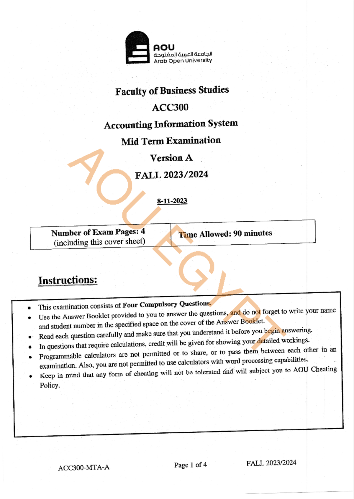ACC300 MTA Fall 2024 - Accounting Information System - Studocu