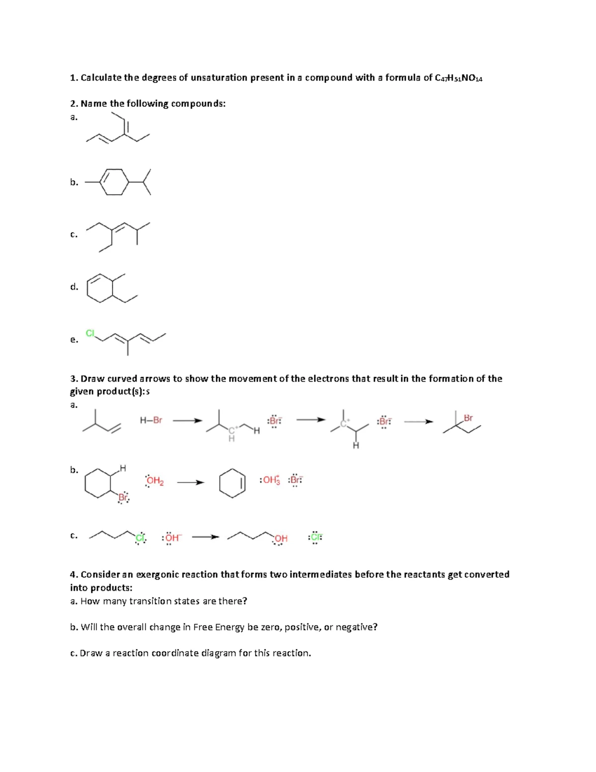 Ch. 7 - Practice Worksheet for Organic Chemistry Reactions and ...
