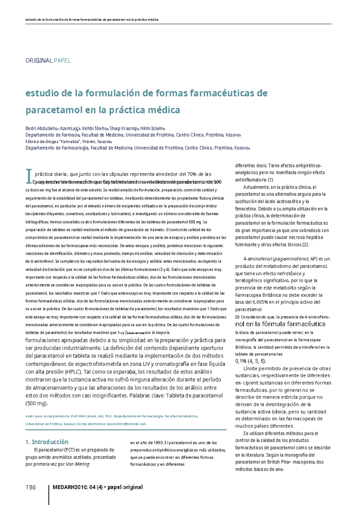 Estudio sobre Formulaciones de Tabletas de Paracetamol (500 mg) - Document Preview