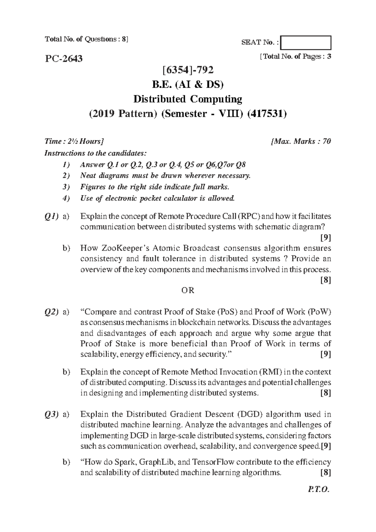 DC PYQ - B.E. (AI DS) Distributed Computing Exam Questions - Studocu
