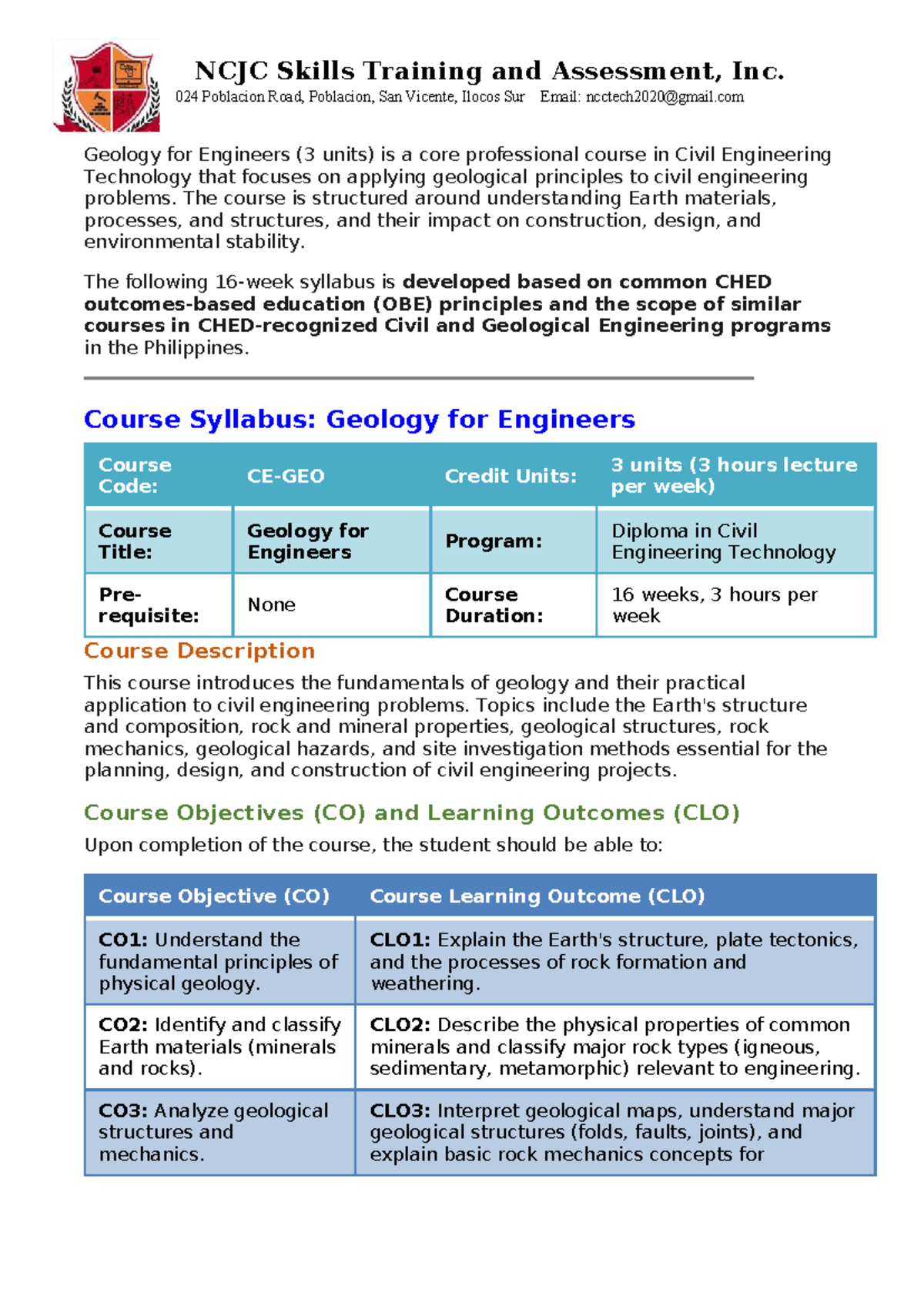 Geology for Engineers (3 units) - Course Syllabus Overview - Studocu