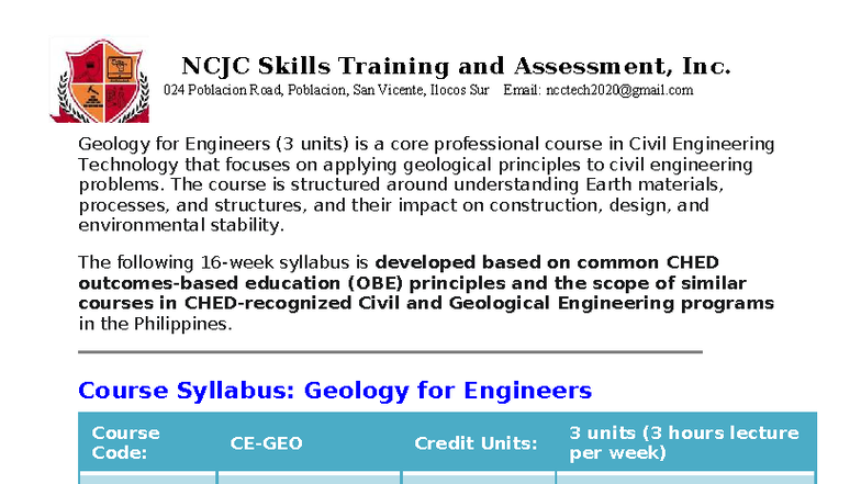 Geology for Engineers (3 units) - Course Syllabus Overview - Studocu