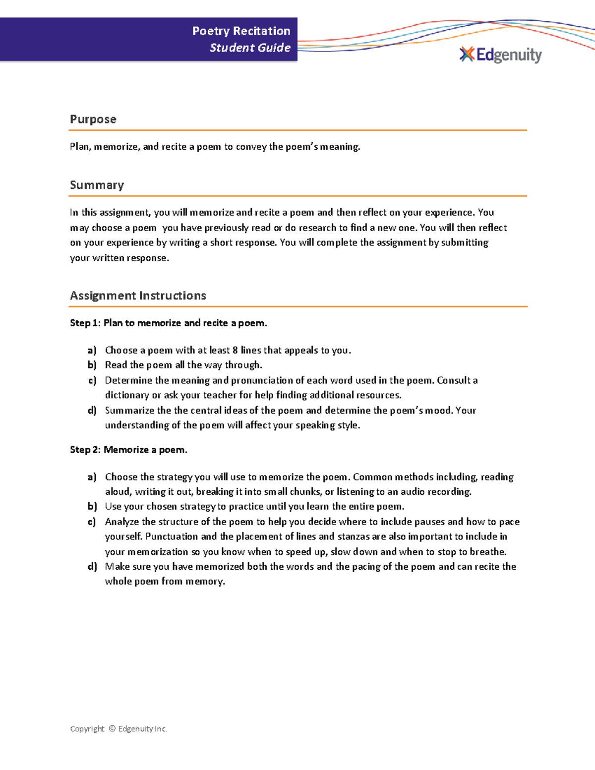 ENG 101: Poetry Recitation Assignment Guide and Tips - Studocu