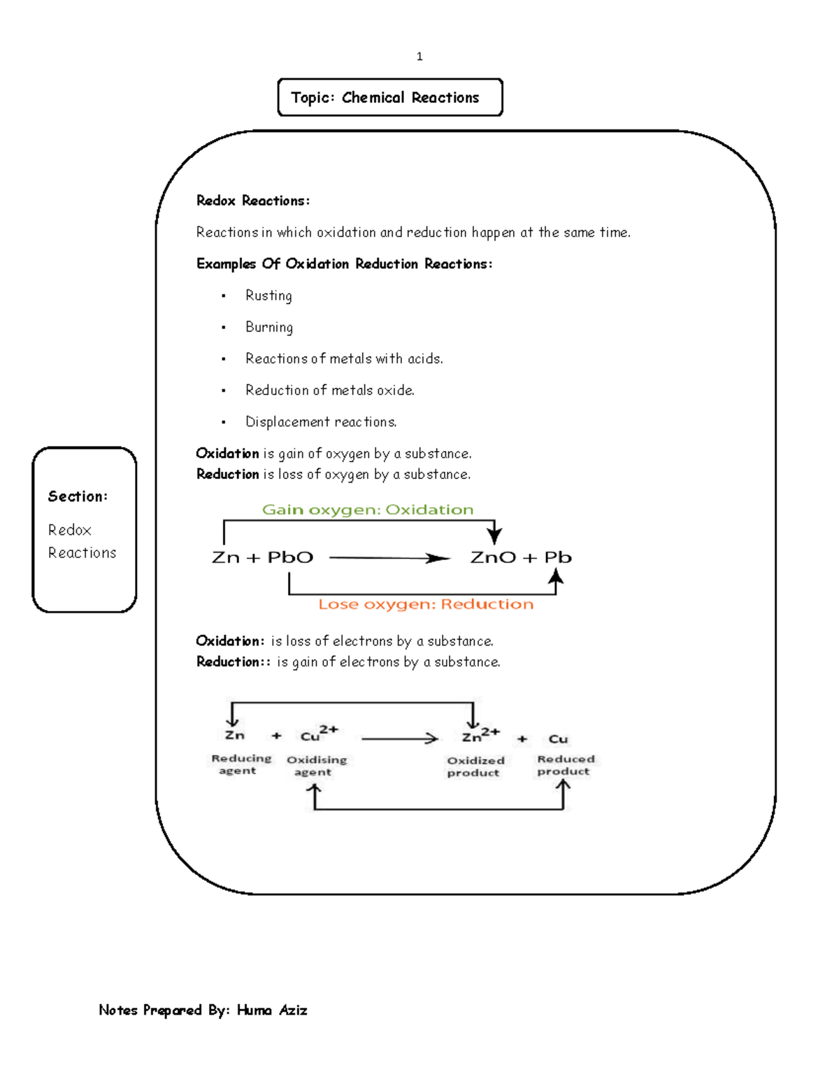 Redox Reactions Overview: Key Concepts and Examples - Studocu