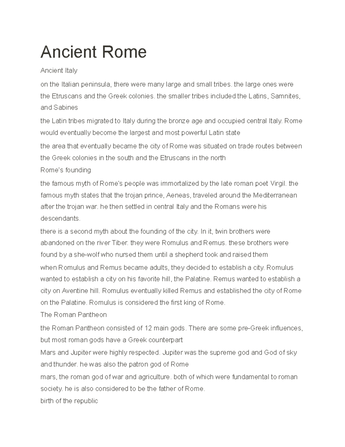 Ancient Rome (HIST 101) - Key Notes on Founding and Republic - Studocu