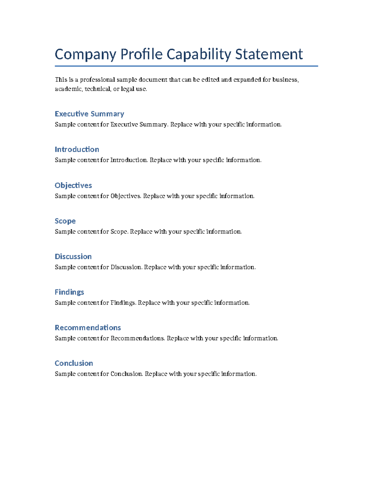 Company Profile & Capability Statement Template - Studocu