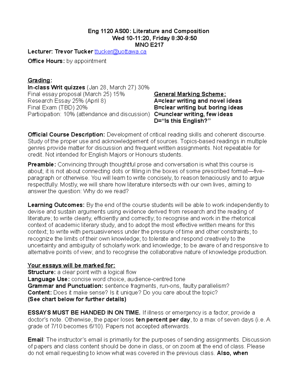 Eng 1120 AS00: Literature and Composition Course Overview & Guidelines ...
