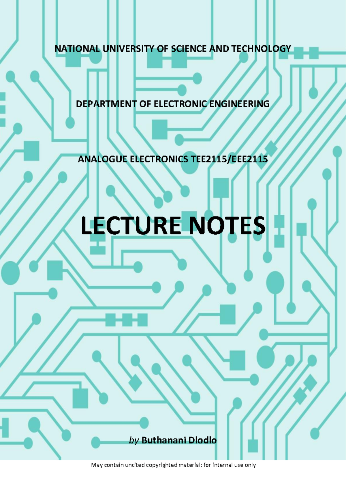 EEE2115 Analogue Electronics I Lecture Notes: Key Concepts and ...