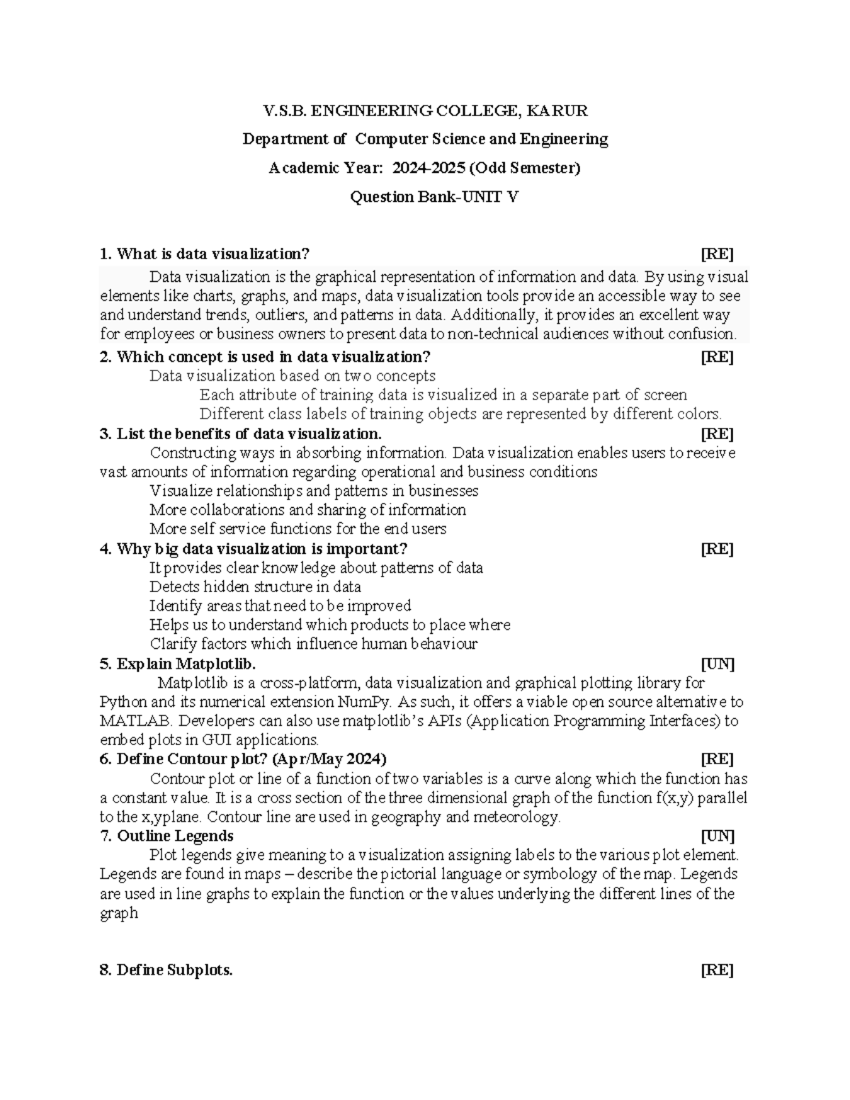 UNIT V - notes - V.S. ENGINEERING COLLEGE, KARUR Department of Computer ...