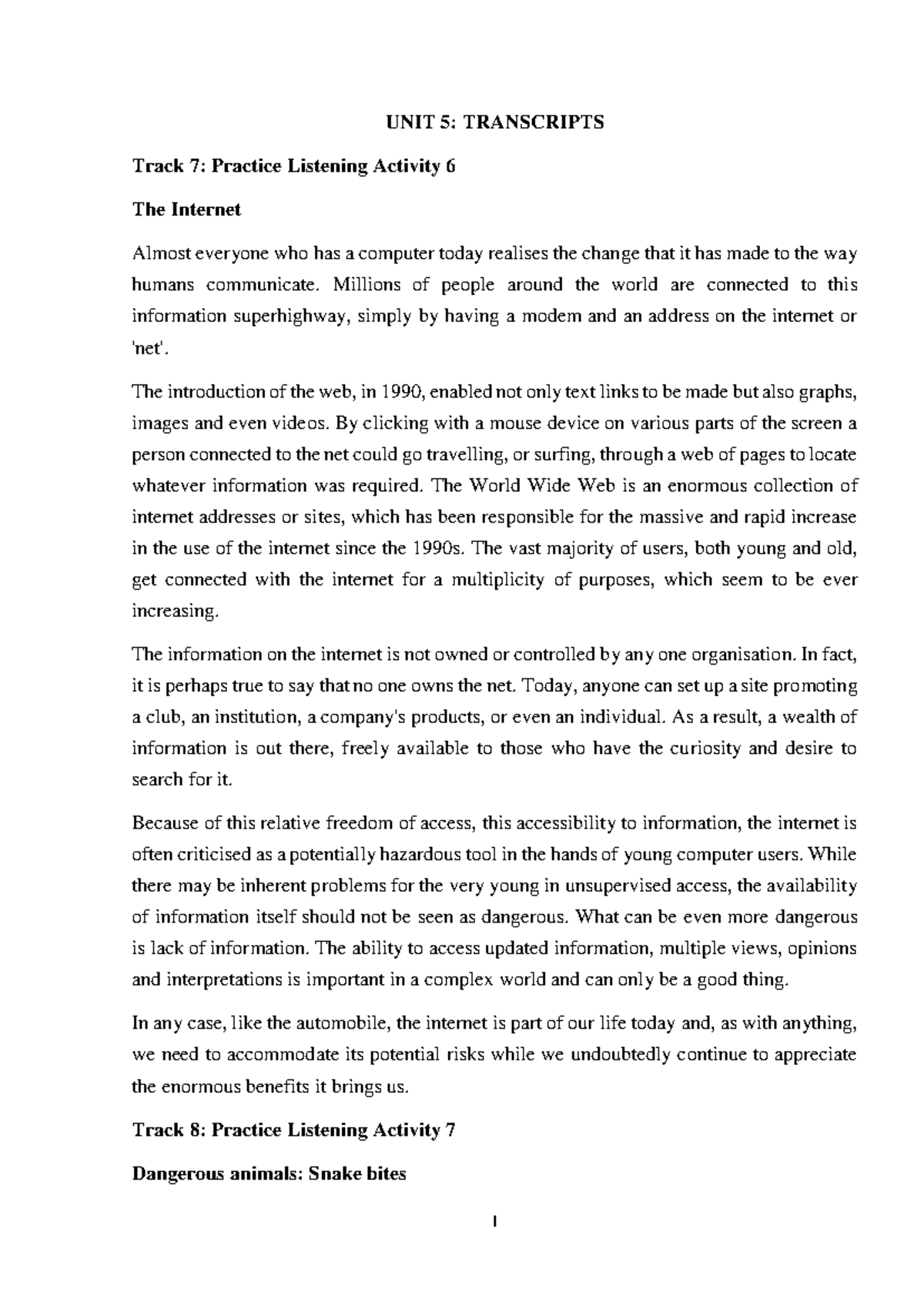 Unit 5 Transcripts: Listening Activities on Internet & Culture Shock ...