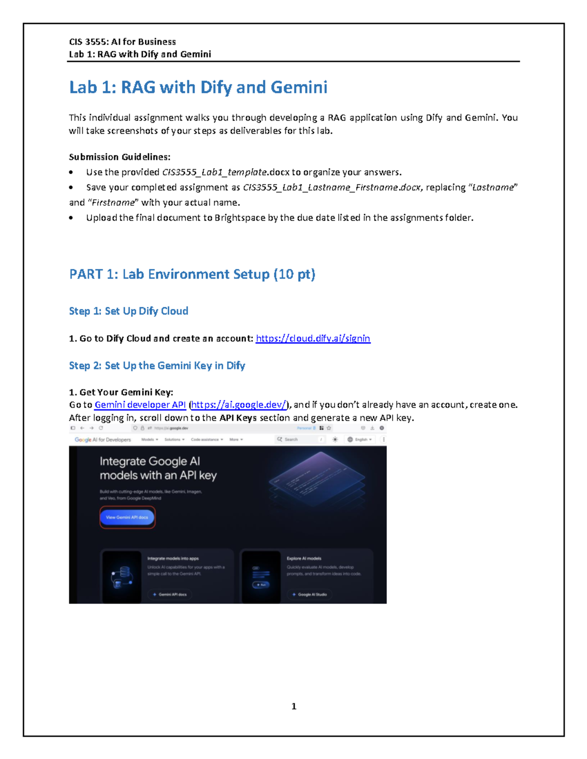 CIS3555 Lab 1: RAG Application Development with Dify & Gemini - Studocu