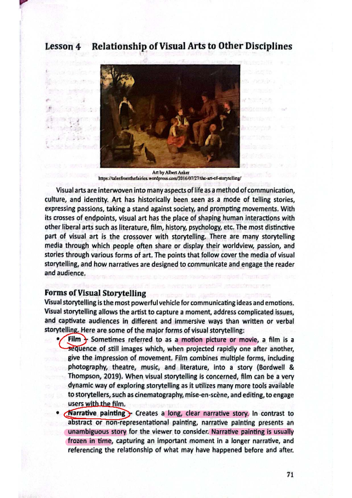 Lesson 4: The Interconnection of Visual Arts and Storytelling - Studocu