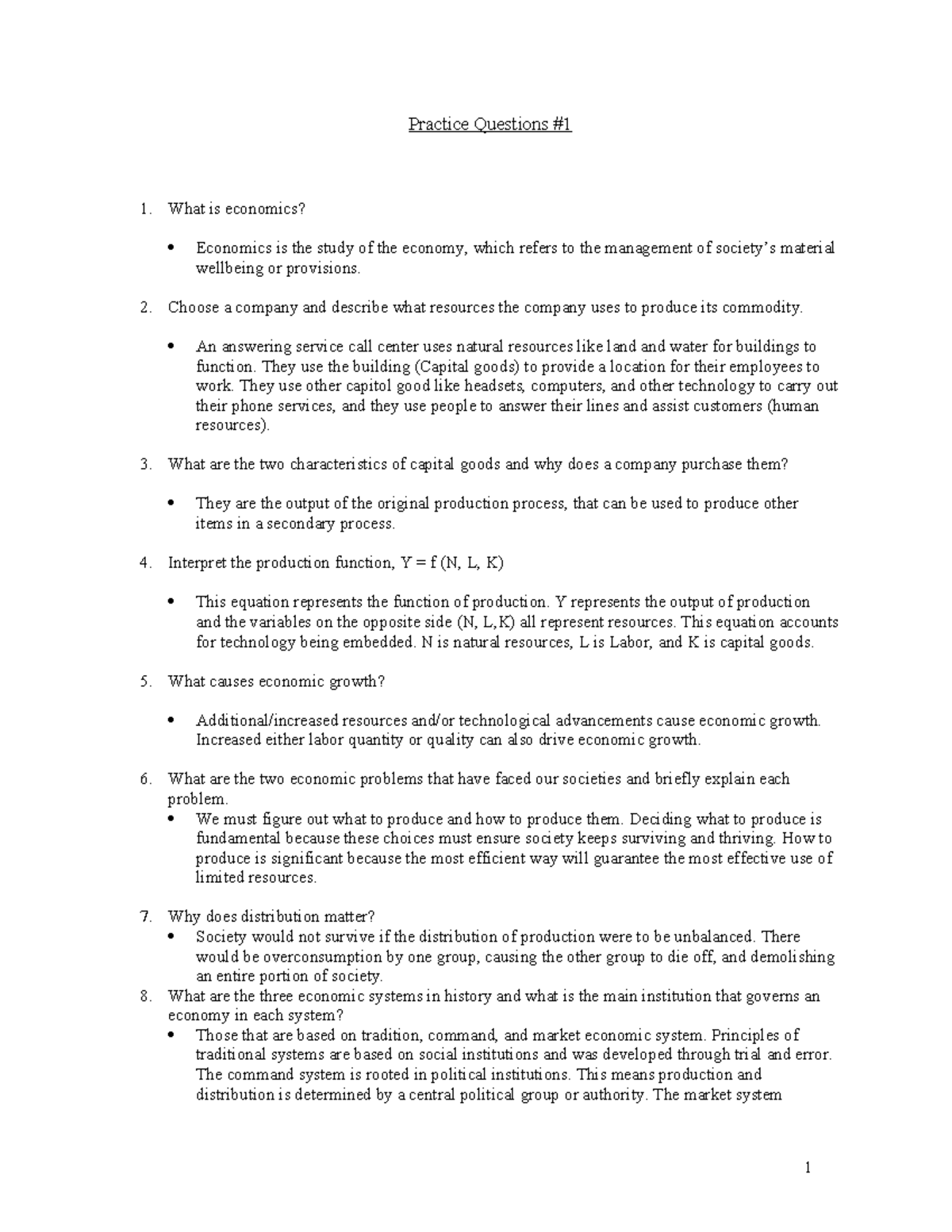 Economics Practice Questions #1: Key Concepts and Insights - Studocu