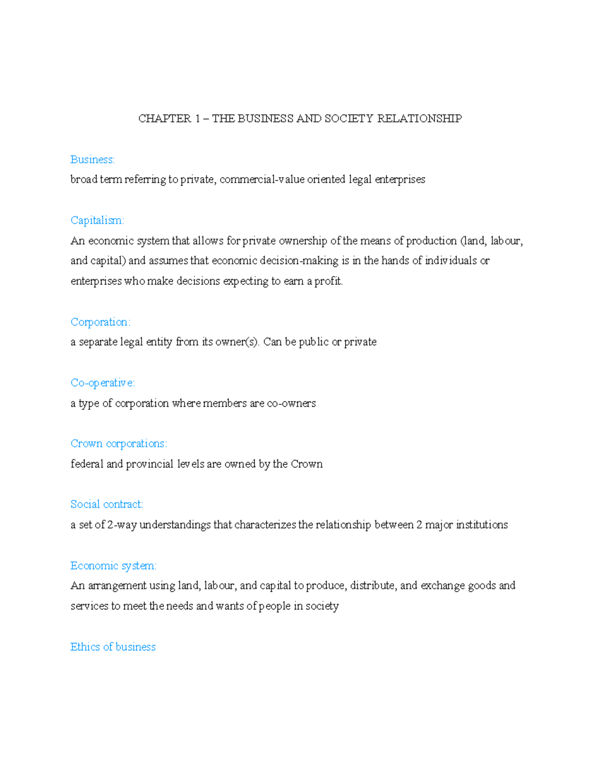 COMM216 - Chapter 1: Business and Society Relationship Overview - Studocu