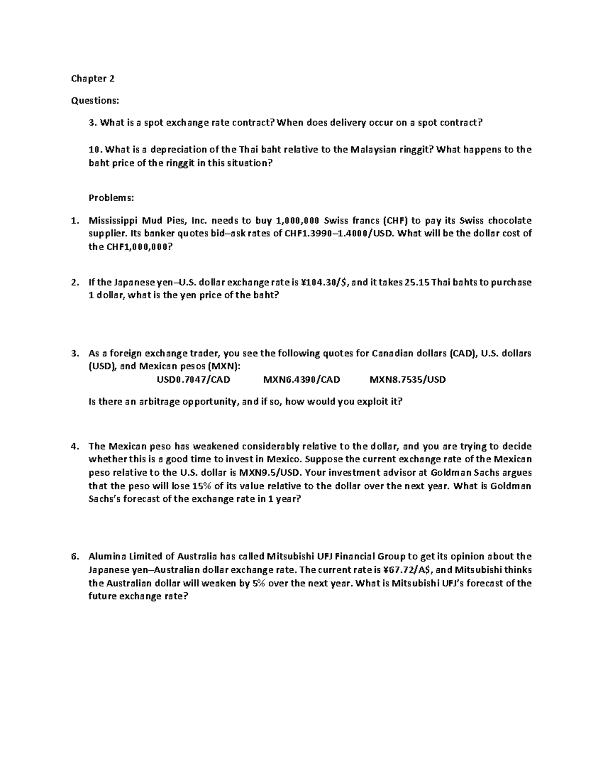 HW1 - Chapter 2 Insights on The Foreign Exchange Market - Studocu
