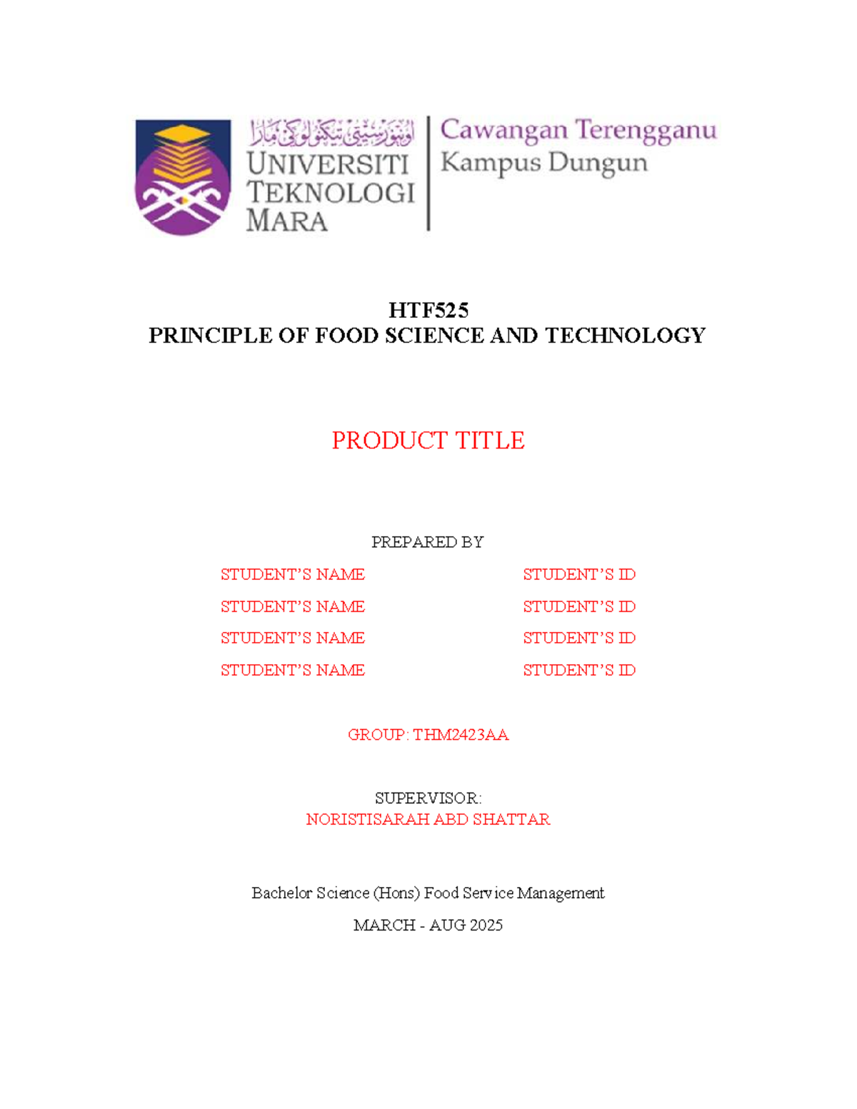 HTF525 - Food Science & Technology Product Proposal Template & Rubric ...