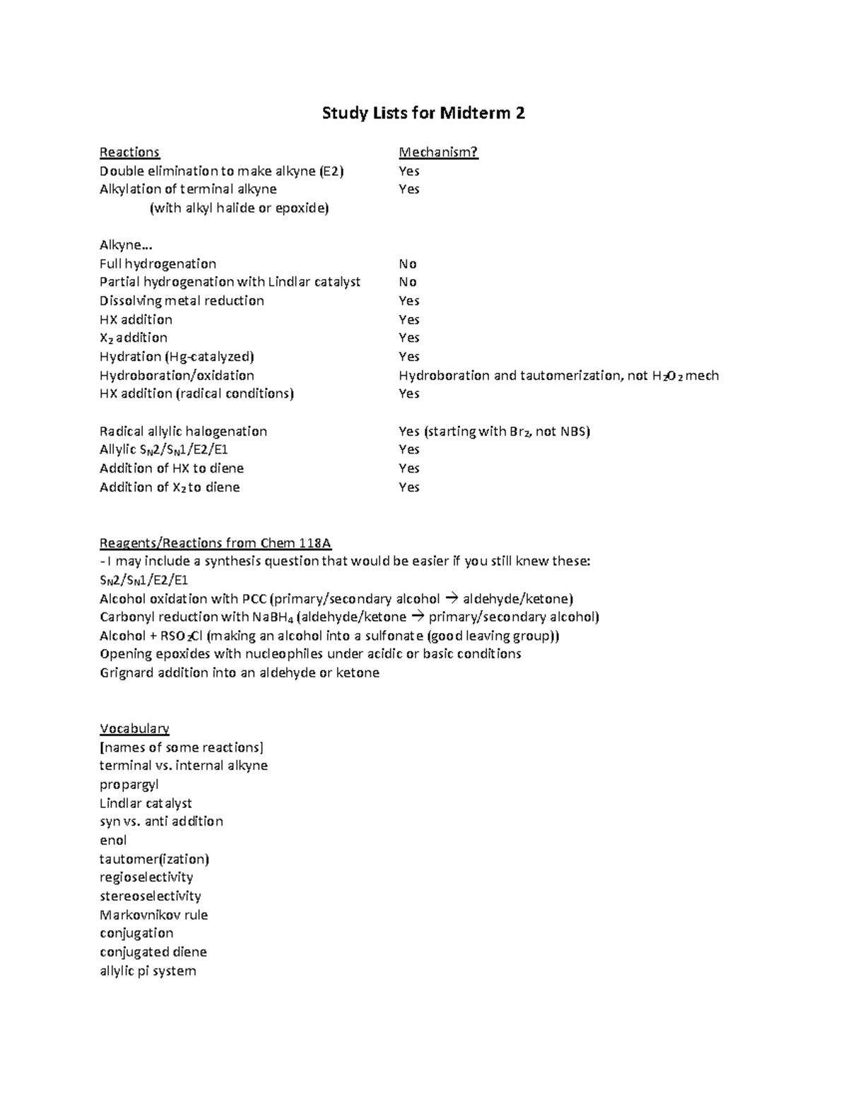 Chem 118A Midterm 2 Study Guide: Reactions & Mechanisms - Studocu