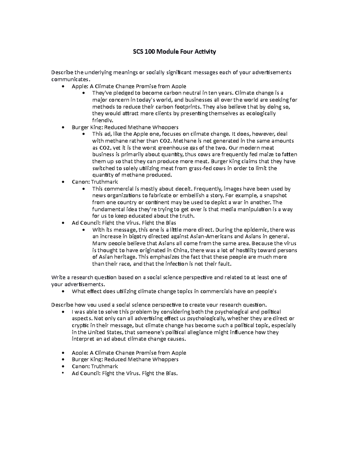 SCS 100 Module Four Activity - SCS 100 Module Four Activity Describe ...