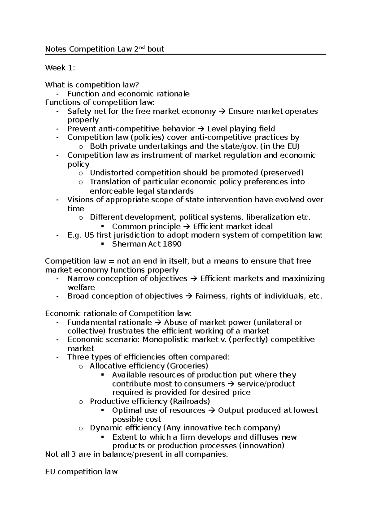 Notes on Competition Law (COMP 101) - Week 1 Overview and Functions ...