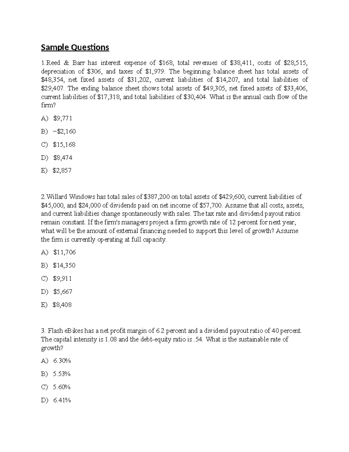 Mid Term Revision Sample Questions for Finance 101 - Studocu
