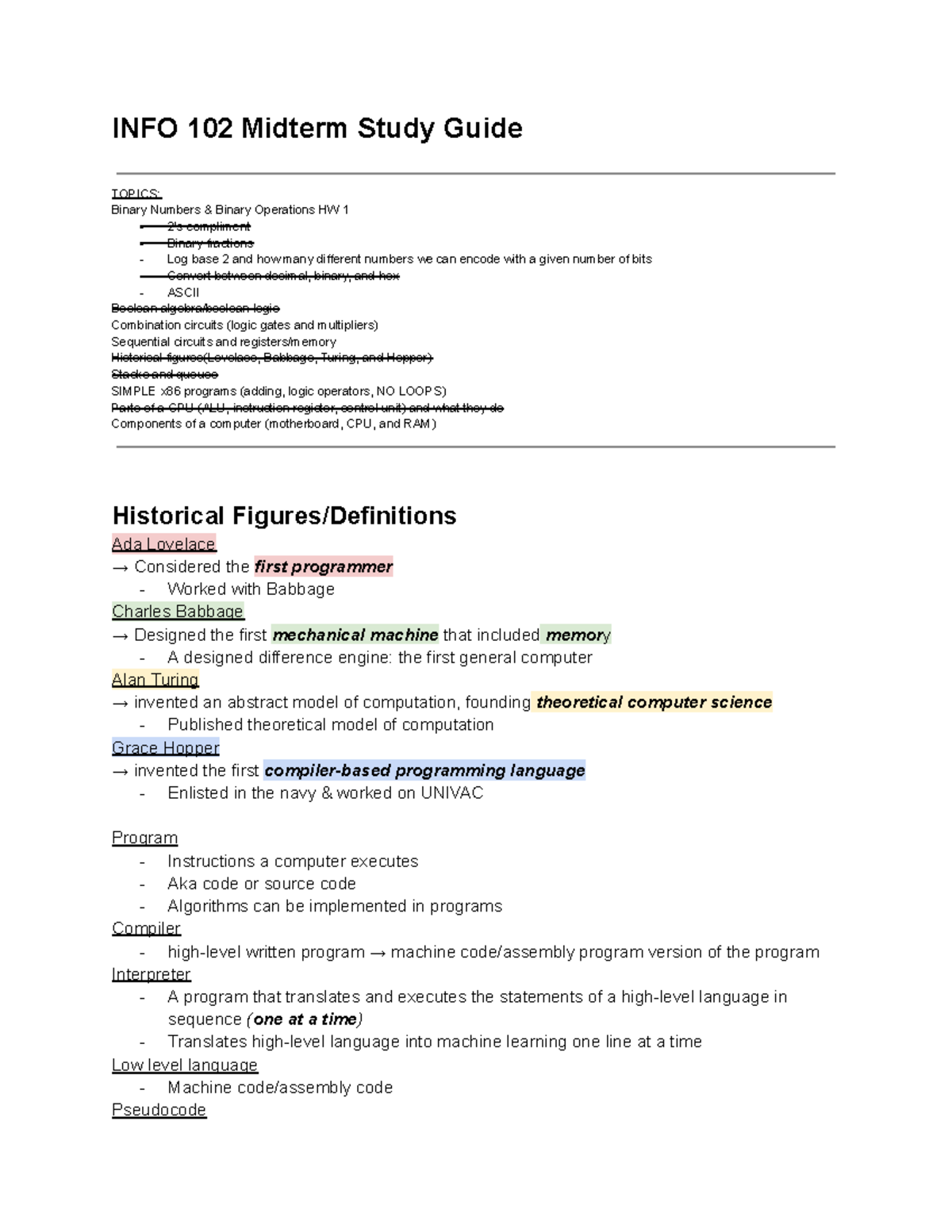 INFO 102 Midterm Study Guide: Key Topics and Concepts - Studocu