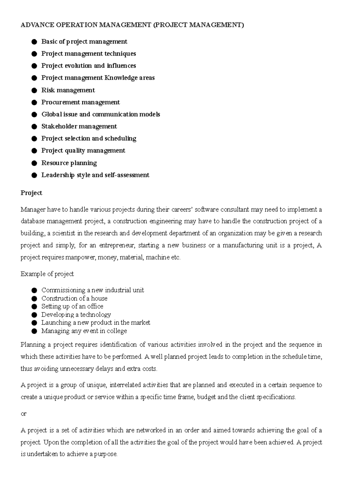 Comprehensive Project Management Notes - PM-1 Final Exam Prep - Studocu