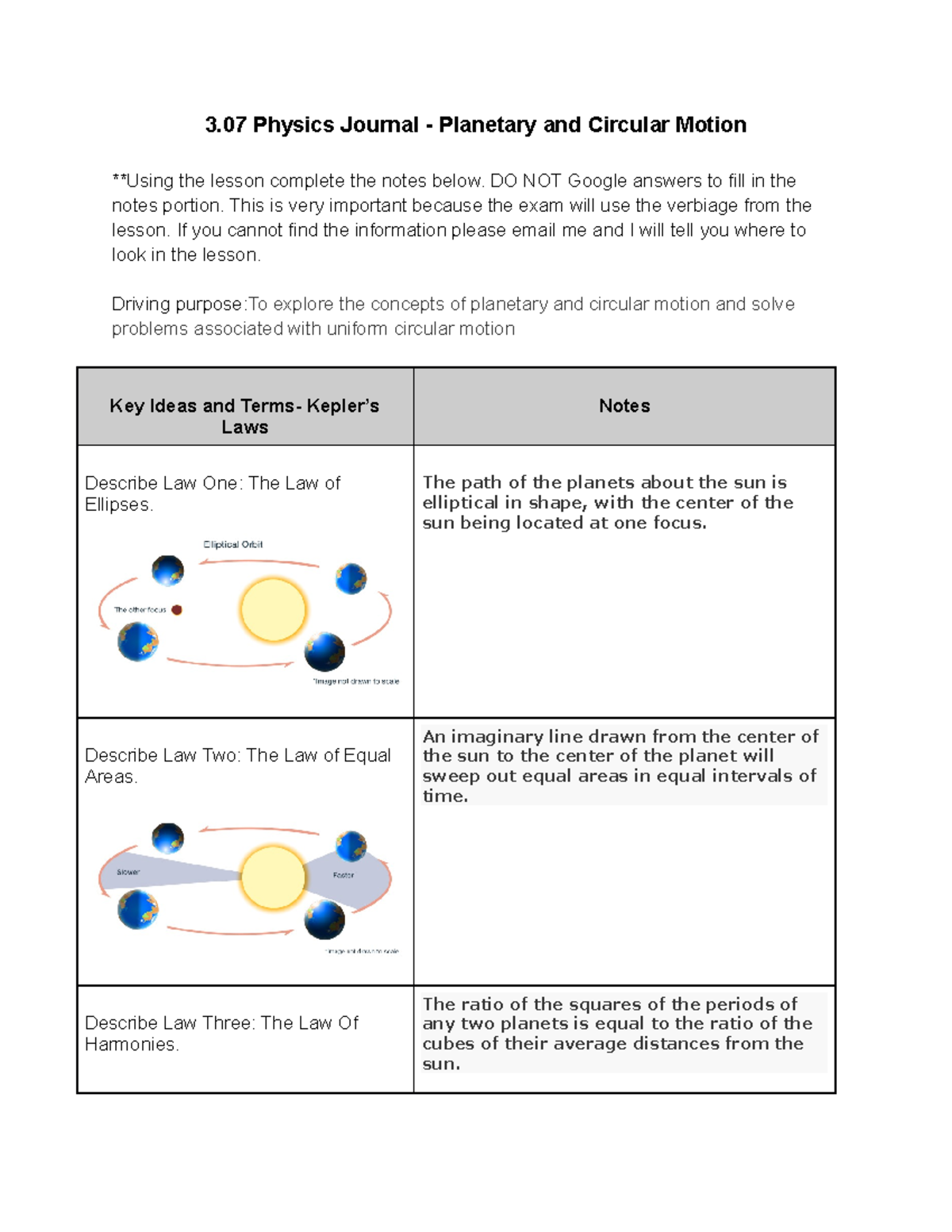 3.07 Physics Journal: Exploring Planetary and Circular Motion Concepts ...