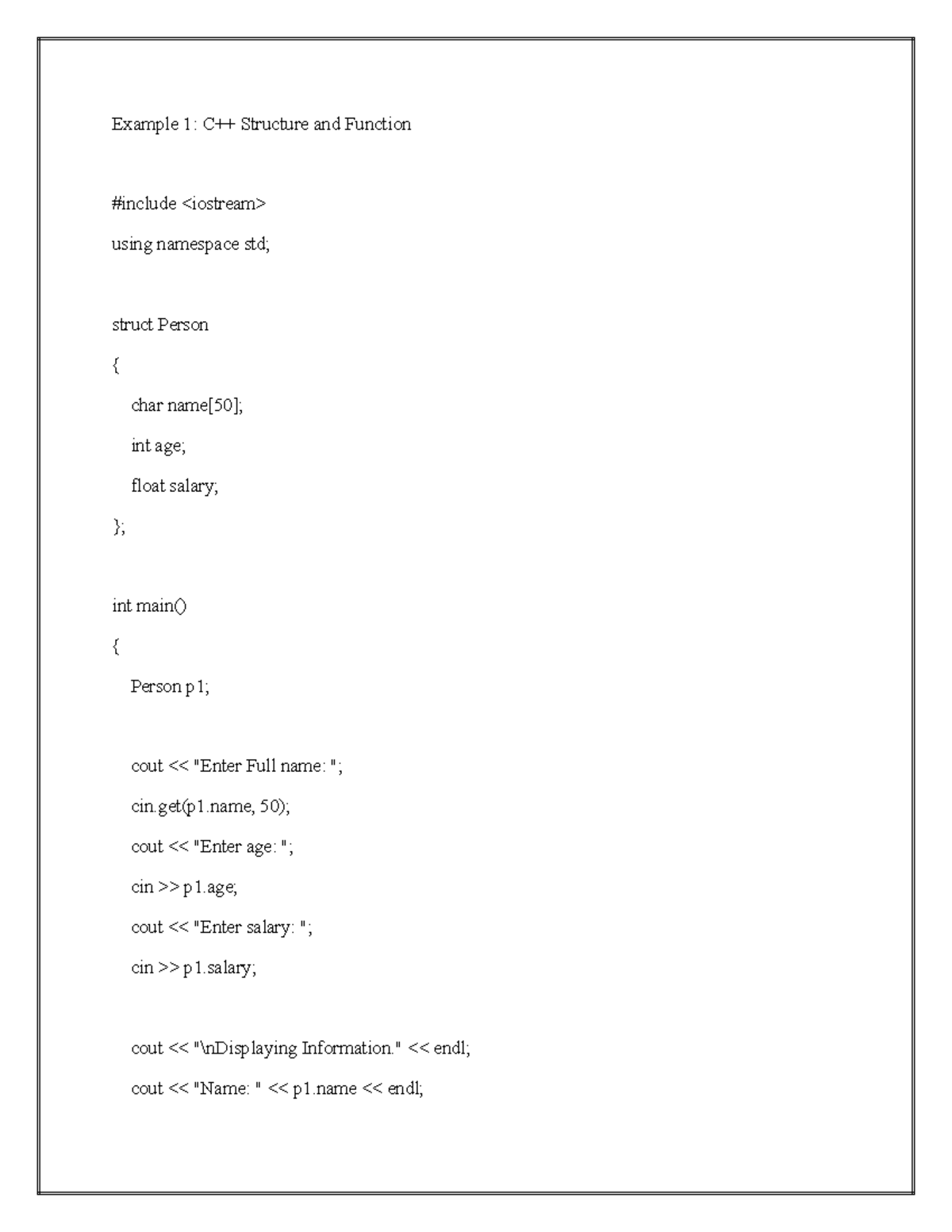 C++ Practicals - nonr - Example 1: C++ Structure and Function #include ...